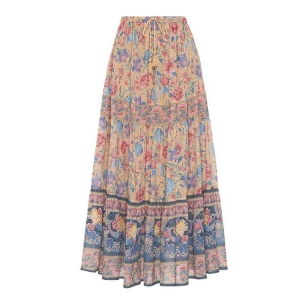 Spell Seashell Maxi Skirt Opal Cotton Floral Mermaid Print Small EUC - Picture 9 of 9